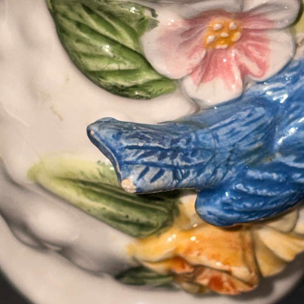 Fitz & Floyd Bluebirds Floral Ceramic Salt Pepper Shaker Set White Hobnail - Picture 12 of 16